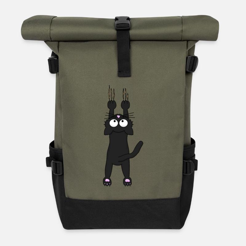 Schwarze Katze - Rolltop Rucksack - Olive/Schwarz