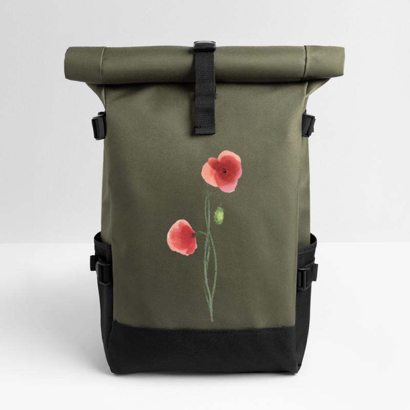 Blume: roter Mohn Rolltop Rucksack