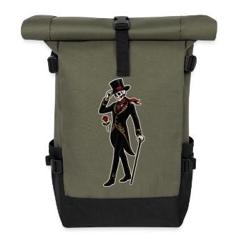 Skelett-Dandy mit Rose im Vintage-Stil - Rolltop Rucksack - Olive/Schwarz - Vorne
