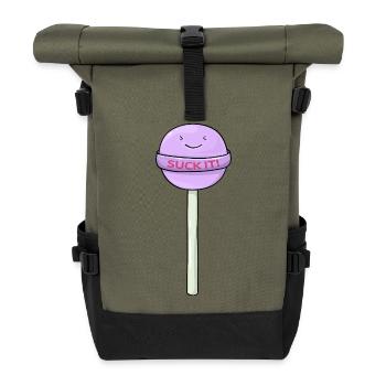 Sucette mignonne avec un dessin animé drôle - Sac à dos roll top - olive/noir - Devant