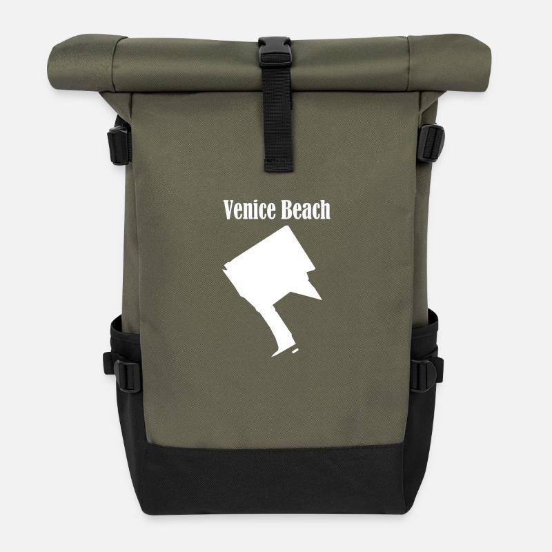 Venice Beach L.A. weiß - Rolltop Rucksack - Olive/Schwarz