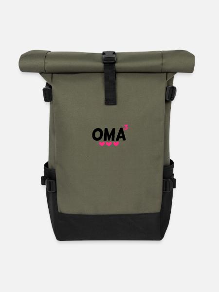 Dreifache Oma - Oma hoch Drei - Rolltop Rucksack - Olive/Schwarz