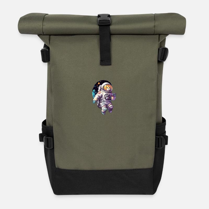 Katze Space Astronaut - Rolltop Rucksack - Olive/Schwarz