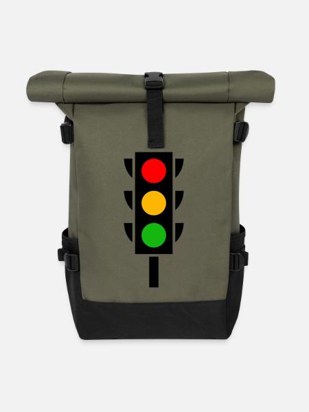 Ampel Führerschein Fahrschule - Rolltop Rucksack - Olive/Schwarz