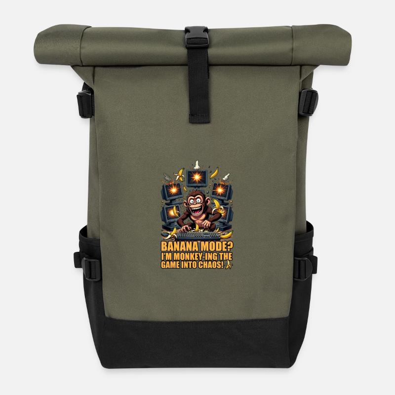 Banana Mode: Monkey Chaos in the game - Roll Top Backpack - olive/black