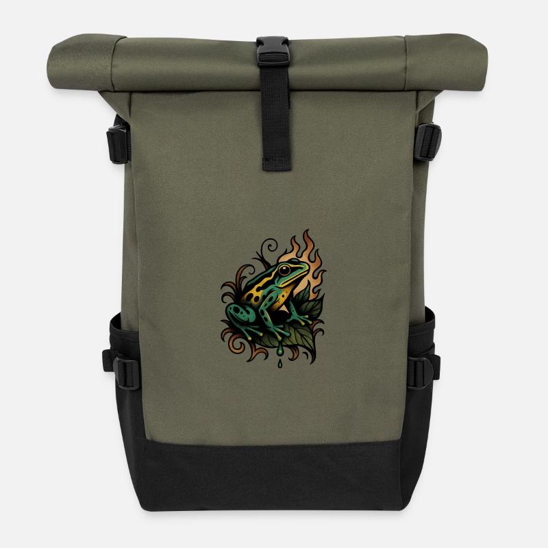 Flammenfrosch auf Blatt - Rolltop Rucksack - Olive/Schwarz