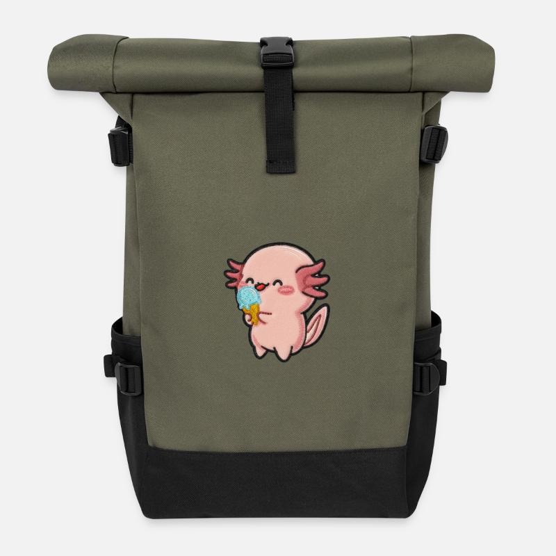 Kleiner Axolotl Eiscreme Spaß - Rolltop Rucksack - Olive/Schwarz