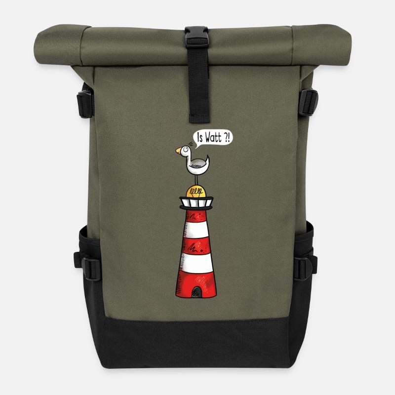 Is Watt Möwe - Nordsee - Leuchtturm - Geschenk - Rolltop Rucksack - Olive/Schwarz