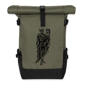 Skelett mit Sanduhr Gothic Motiv - Rolltop Rucksack - Olive/Schwarz - Vorne