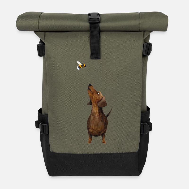 Dackel mit Hummel - Süßestes Dackel Geschenk ever! - Rolltop Rucksack - Olive/Schwarz