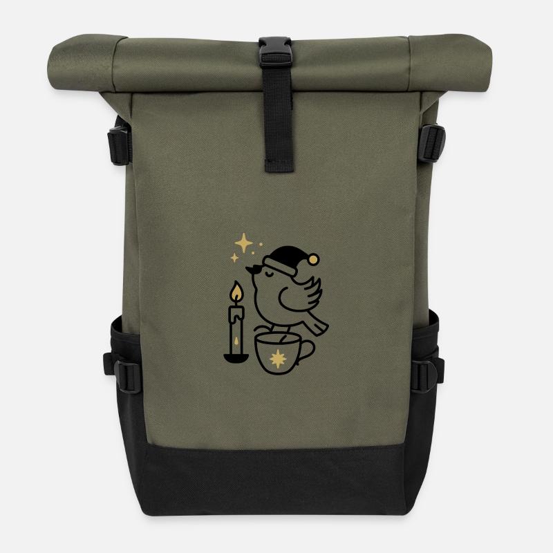 Golden Shooting Star Night - Roll Top Backpack - olive/black
