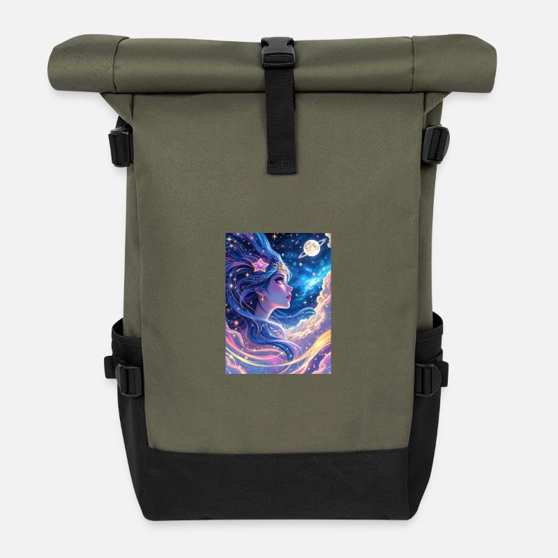 Girl in Galaxy - Roll Top Backpack - olive/black