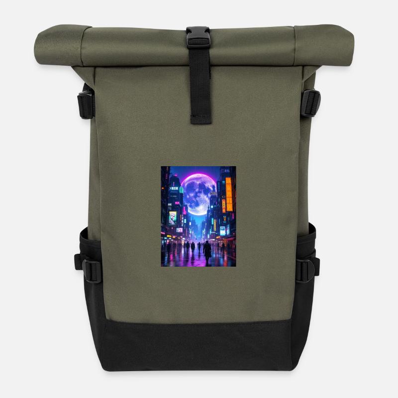 Moon in the City - Roll Top Backpack - olive/black