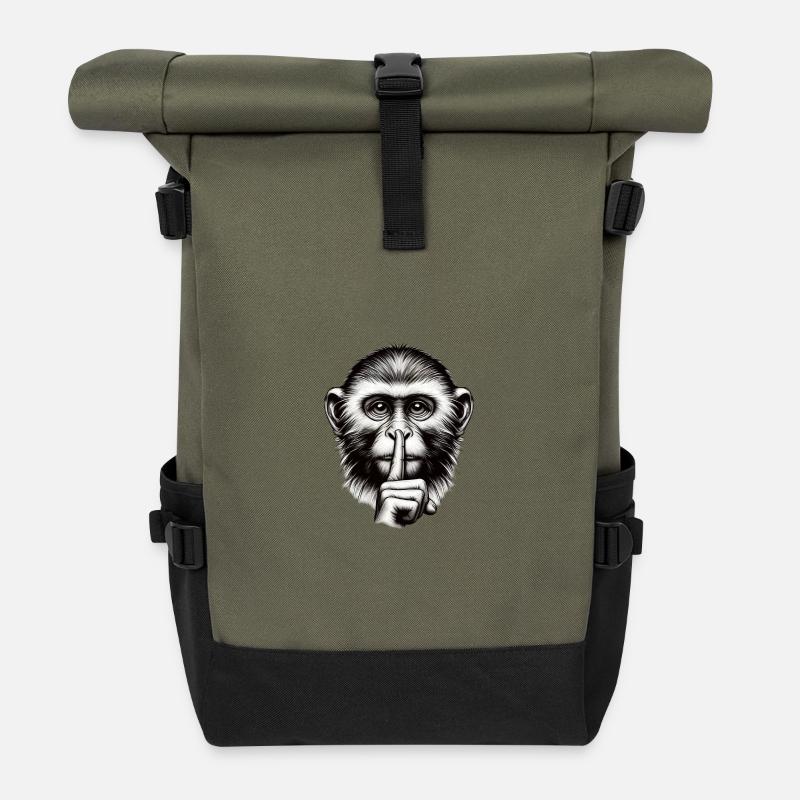 Schweigender Affe - Logo - Rolltop Rucksack - Olive/Schwarz