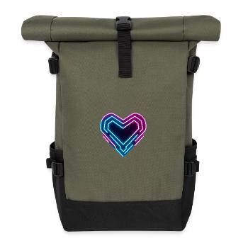 Futuristisches Neon-Herz | Cyber Heart Love Design - Rolltop Rucksack - Olive/Schwarz - Vorne