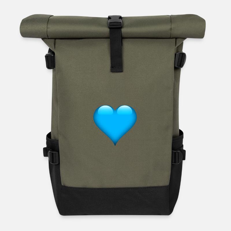Blue Gloss Heart Design - Roll Top Backpack - olive/black