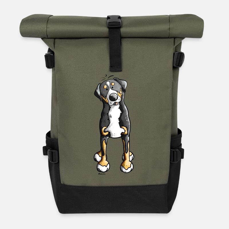 Witziger Schweizer Sennenhund - Rolltop Rucksack - Olive/Schwarz
