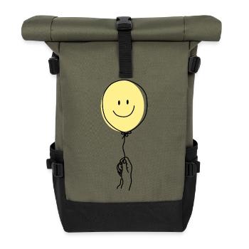 Minimalistische Strichzeichnung Hand hält Lächeln Ballon - Rolltop Rucksack - Olive/Schwarz - Vorne