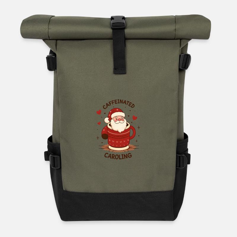 Süßer Kaffeetrinkender Weihnachtsmann - Rolltop Rucksack - Olive/Schwarz