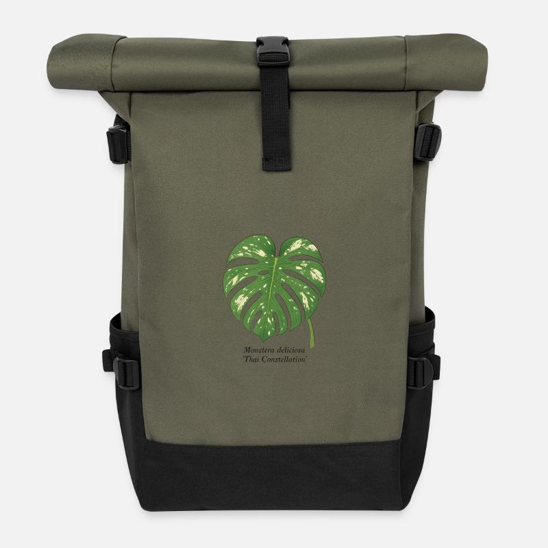 Plante élégante - Thai Constellation Monstera - Sac à dos roll top - olive/noir
