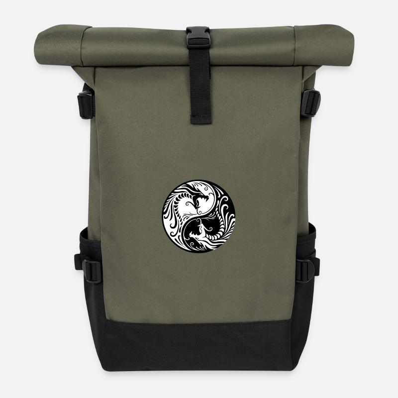 Drache Yin Yang - Rolltop Rucksack - Olive/Schwarz