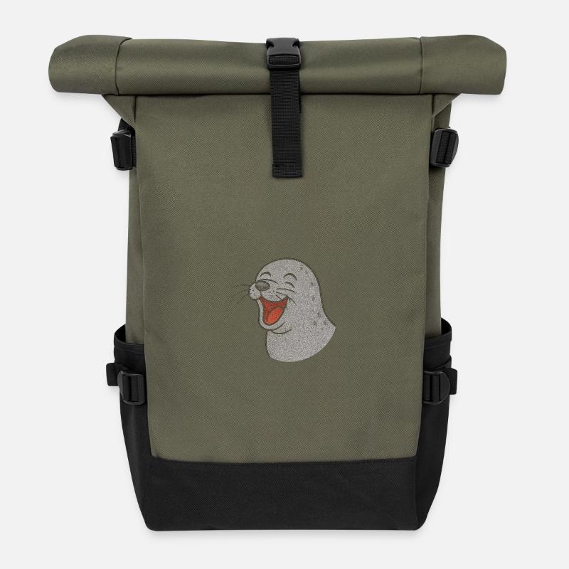 Seehund_der_Lacht - Roll Top Backpack - olive/black