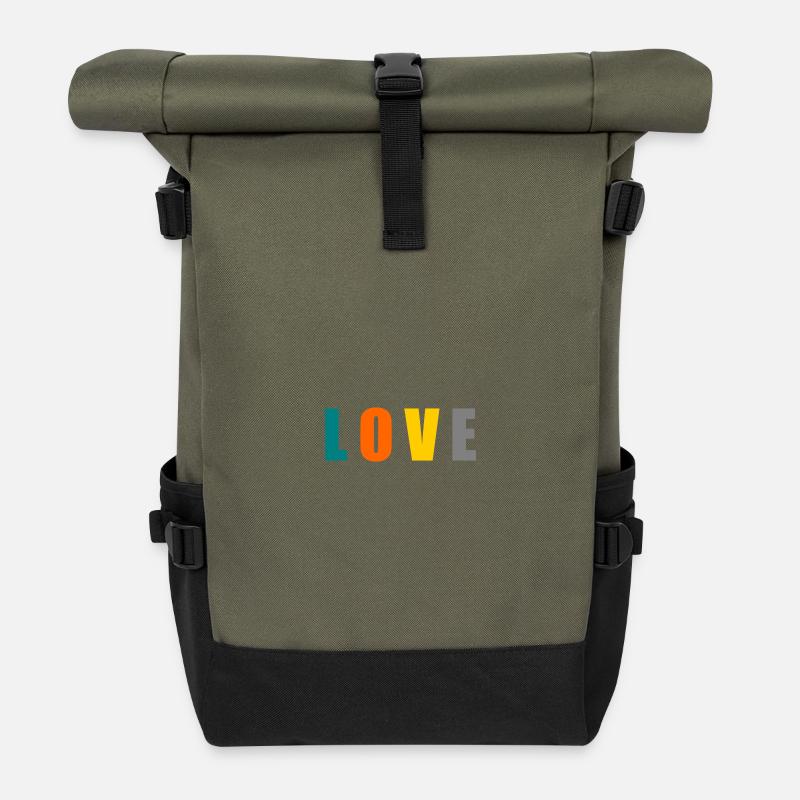 ICH LIEBE DICH. ICH LIEBE DICH. LIEBE. LIEBE. HERZ. - Rolltop Rucksack - Olive/Schwarz