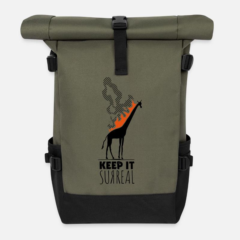 Keep It Surreal Giraffe Flammen - Rolltop Rucksack - Olive/Schwarz