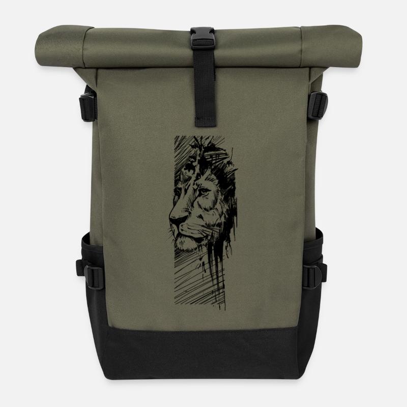 Lion - Roll Top Backpack - olive/black