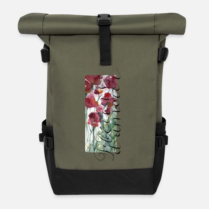 Valentinstag / Liebe / Blumen / Fleurs_d_amour  - Rolltop Rucksack - Olive/Schwarz