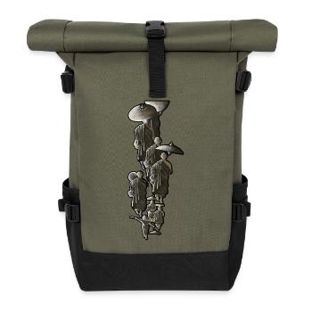 Geisha Silhouetten mit Schirmen - Rolltop Rucksack - Olive/Schwarz - Vorne