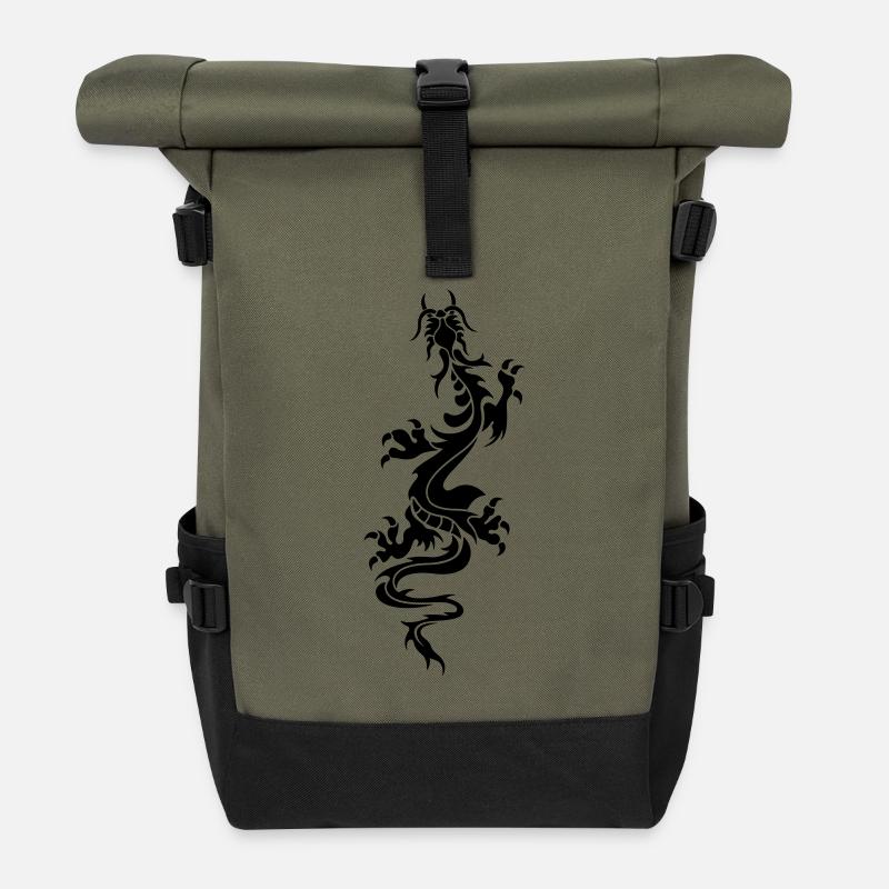 chinese dragon tribal - Rolltop Rucksack - Olive/Schwarz