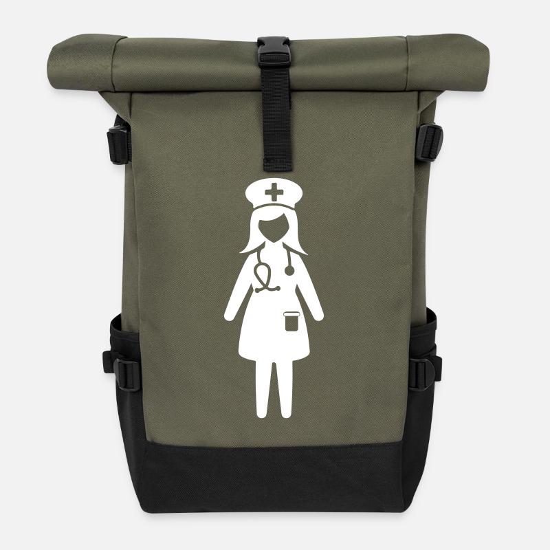 Krankenschwester Doktor - Rolltop Rucksack - Olive/Schwarz