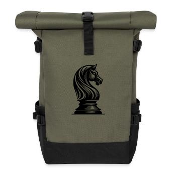Schachfigur Pferd Springer Schachpferd Zeichnung - Rolltop Rucksack - Olive/Schwarz - Vorne