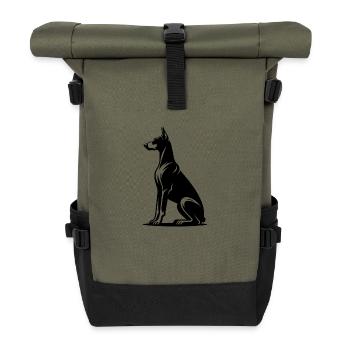 Edle Dobermann Tattoo Hunde Silhouette - Rolltop Rucksack - Olive/Schwarz - Vorne