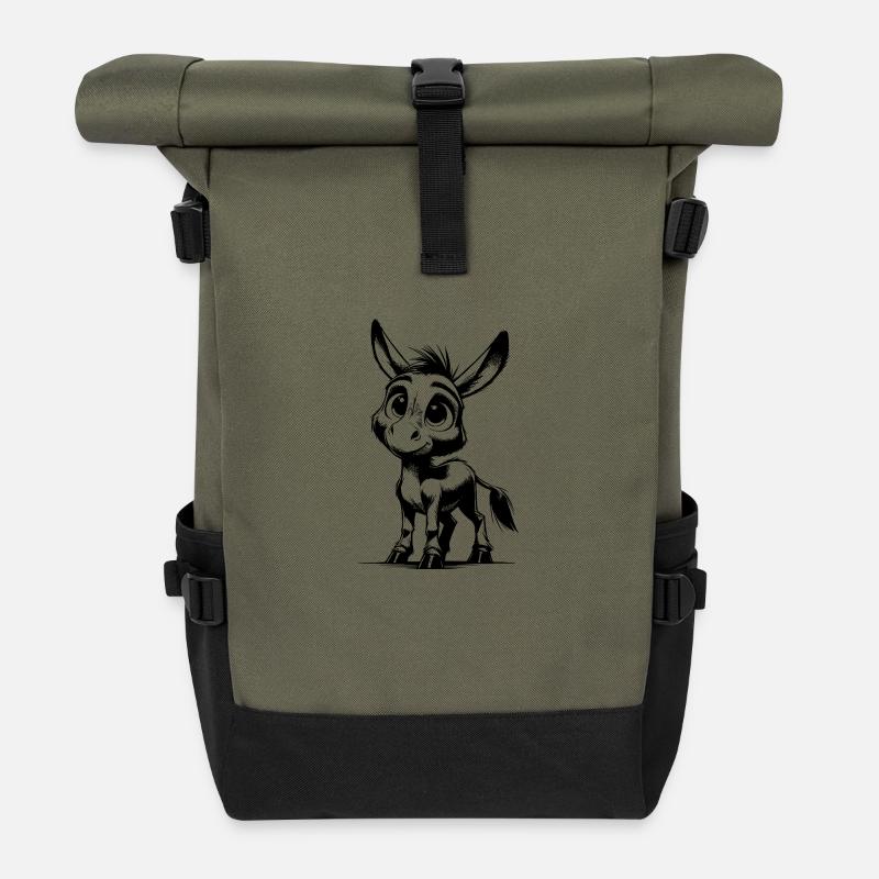 Knuffiger kleiner Esel Bleistift Zeichnung - Rolltop Rucksack - Olive/Schwarz