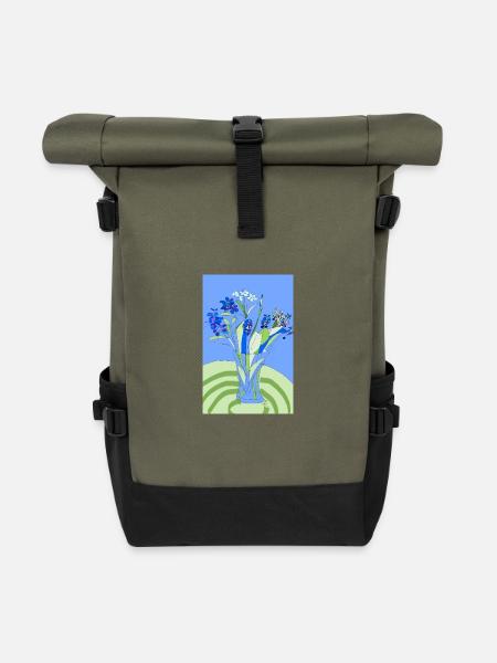 Frühlingsblumen - Rolltop Rucksack - Olive/Schwarz
