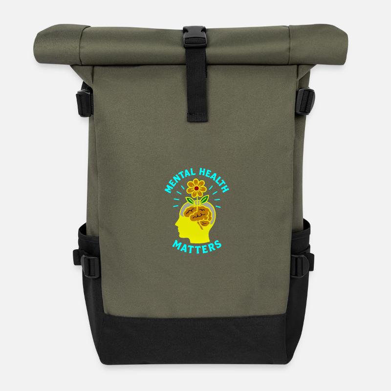 Mental Health Flower - Roll Top Backpack - olive/black