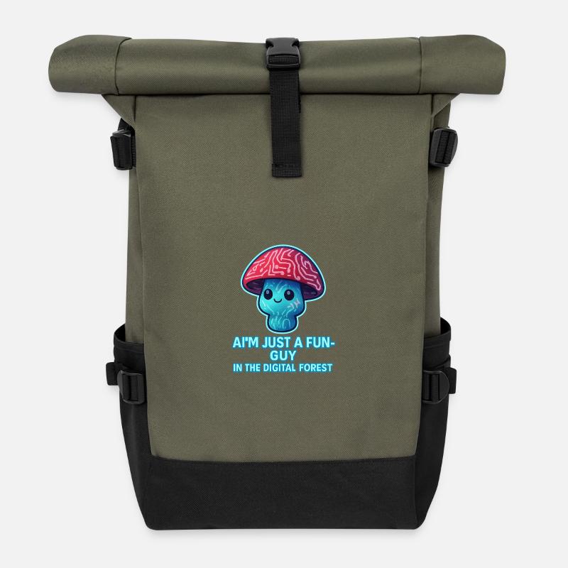 Fun Guy in the Digital Forest - Roll Top Backpack - olive/black