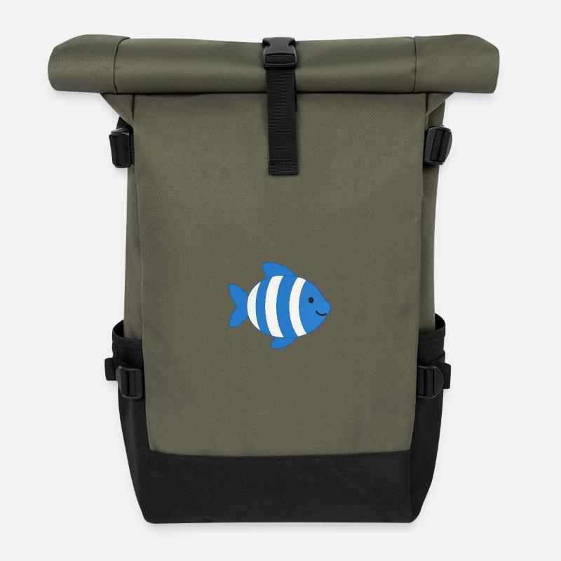 Fish striped - Roll Top Backpack - olive/black
