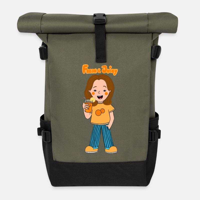 Cheerful Orange Juice Girlfriend - Roll Top Backpack - olive/black