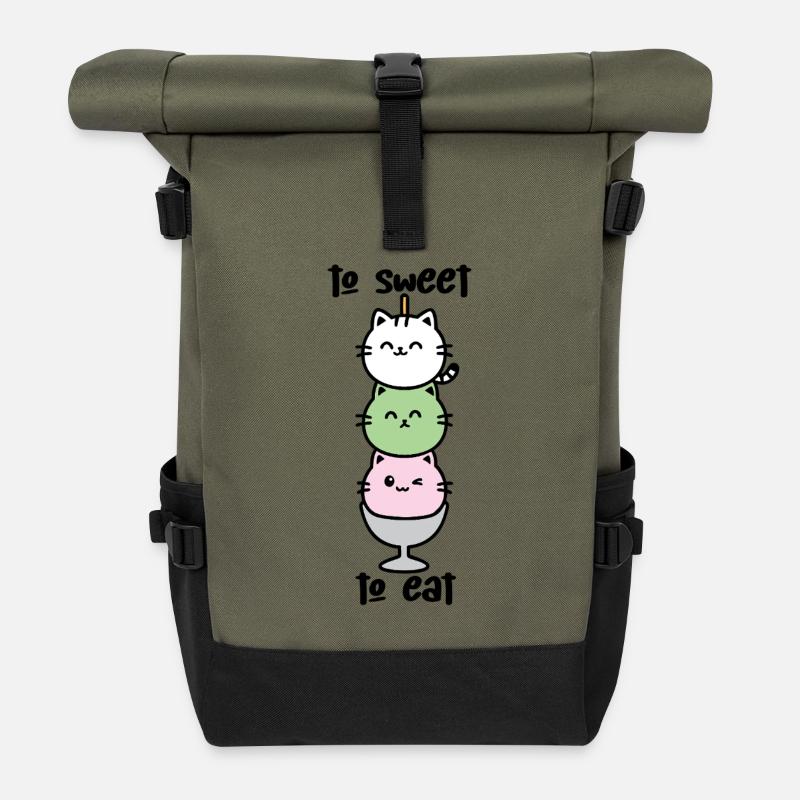 Katzen-Turm Eiscreme Stack - Rolltop Rucksack - Olive/Schwarz