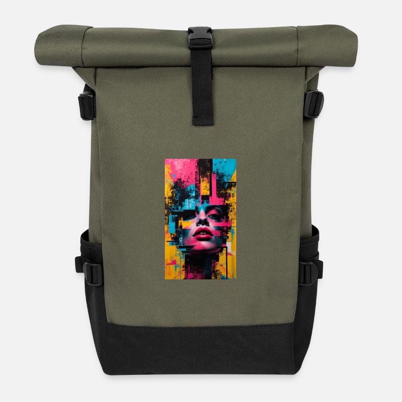 Abstrakte Urban Mode Kunst - Rolltop Rucksack - Olive/Schwarz
