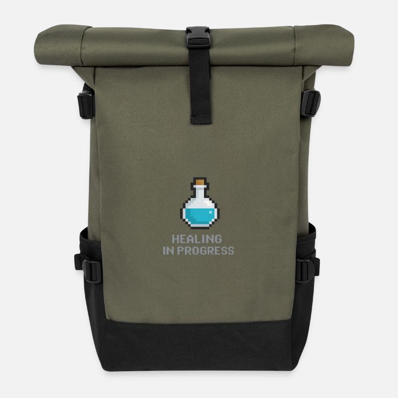 Pixel-Heiltrank - Rolltop Rucksack - Olive/Schwarz
