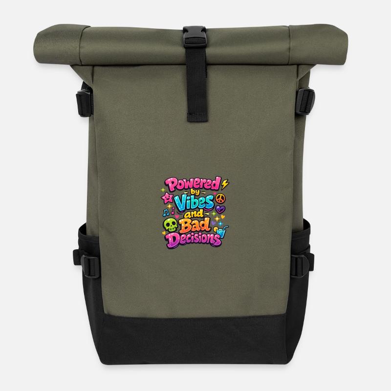 Powered by Vibes - Roll Top Backpack - olive/black