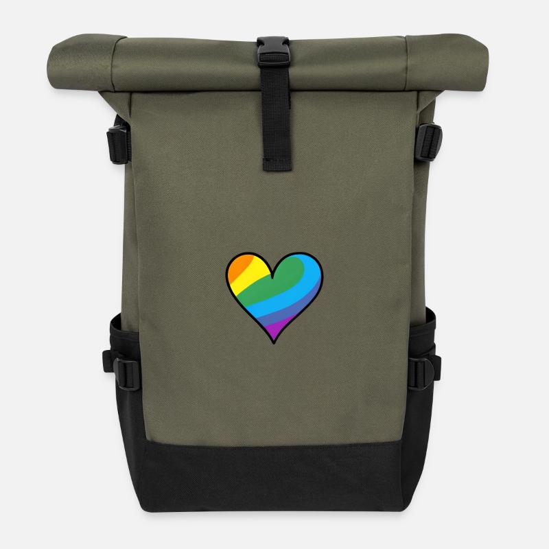 Regenbogenherz Pride Print - Rolltop Rucksack - Olive/Schwarz
