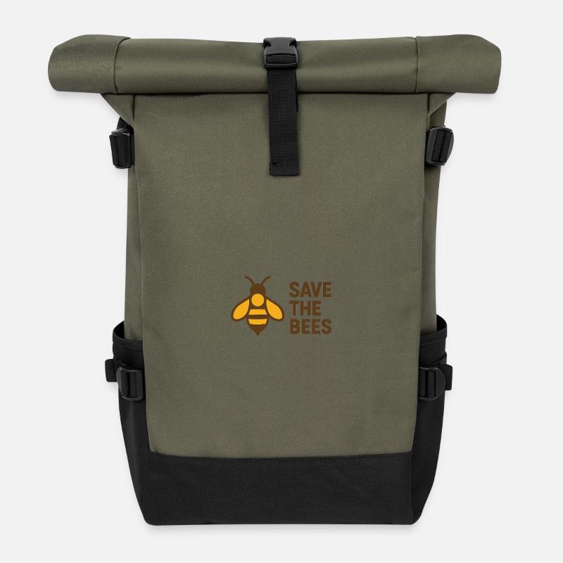 Save the Bees – Bee Logo - Roll Top Backpack - olive/black