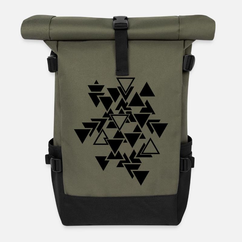 Dreiecke grafisches Muster - Rolltop Rucksack - Olive/Schwarz