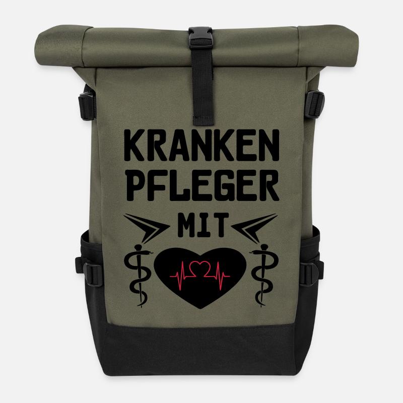 Krankenpfleger mit Herz Geschenk - Rolltop Rucksack - Olive/Schwarz