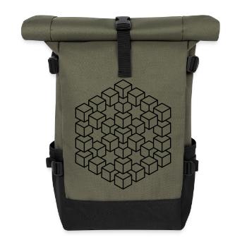 unmögliche Figur Escher Würfel Geometrie Phantasie - Rolltop Rucksack - Olive/Schwarz - Vorne